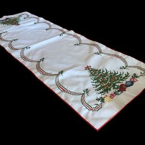 Embroidered Christmas Tree Table Runner Handmade 44”